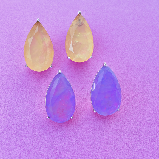 Ethereal Teardrop Gemstone Earrings – Champagne & Amethyst Glow